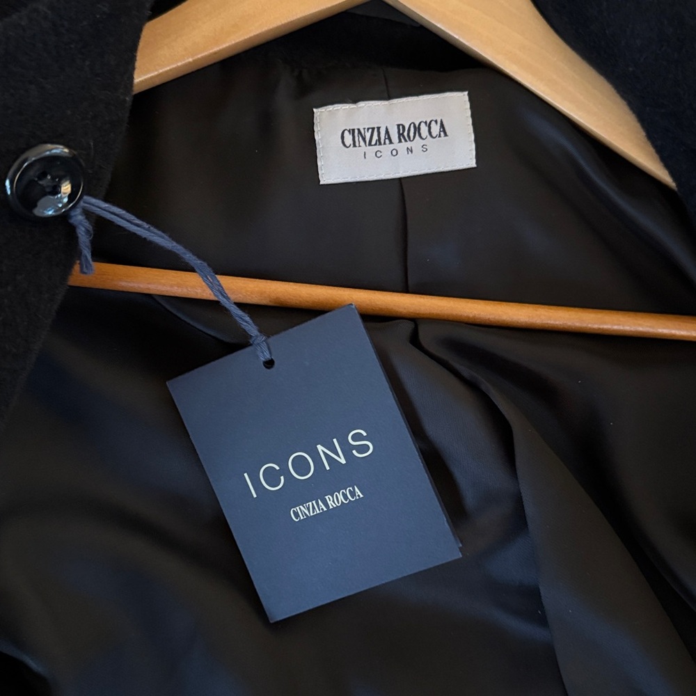 CINZIA ROCCA ICONS Luxury Black Alpaca & Wool Coat Size 4 Made in Italy